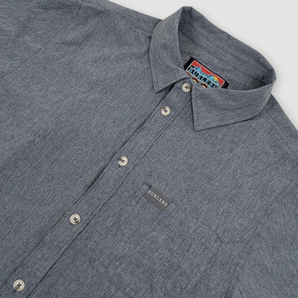Burlebo Performance Button Up Shirt Mens Medium Heather Blue Casual Stretch